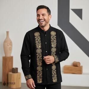 Traditional Mexican Embroidered Long Sleeve Shirt – Artisan Cultural Style